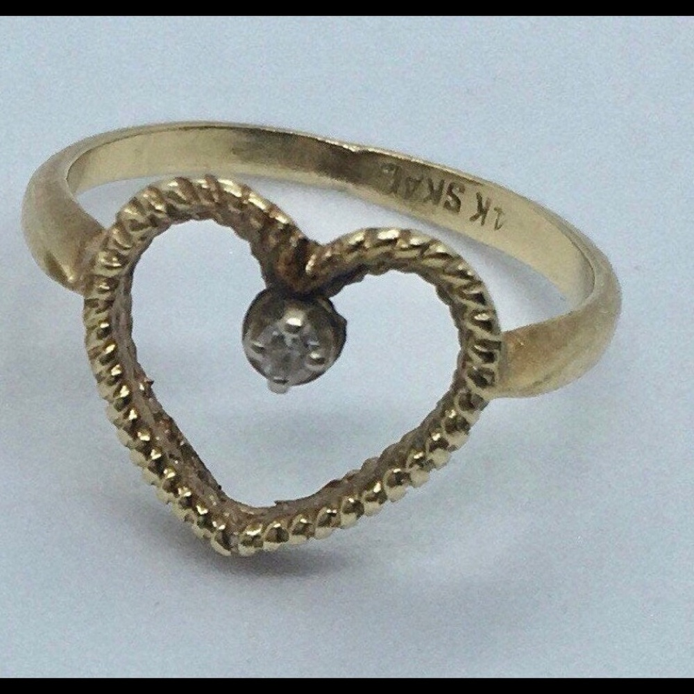 Vintage! 14K Gold - SKAL - Heart Ring & Earrings Set w/Diamonds - Picture 4 of 4
